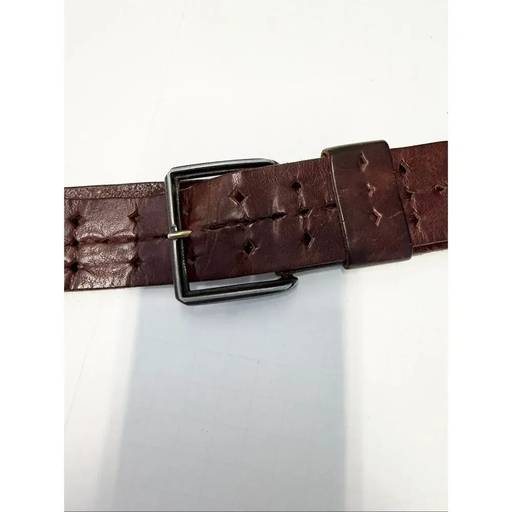 Brown Leather Perforated a belt unisex 39” Long